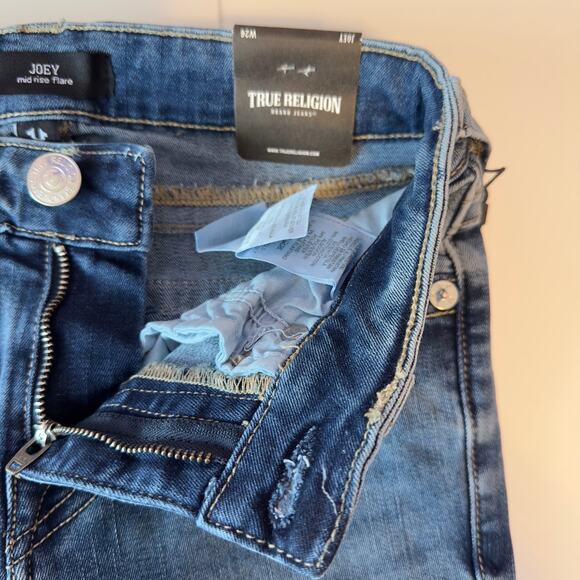 NWT True Religion Joey Flare Jeans Size 26 Medium Wash Flap Pockets Twist Hem - Picture 9 of 12